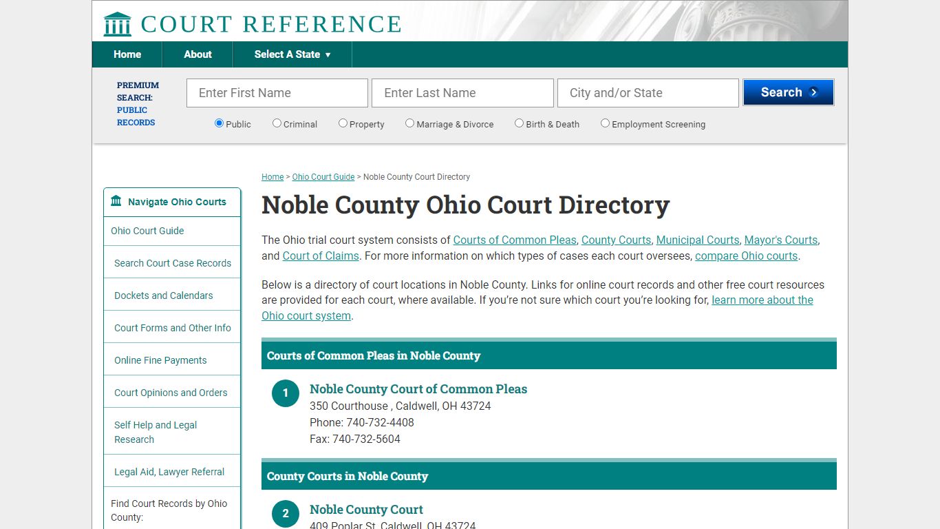 Noble County Ohio Court Directory | CourtReference.com