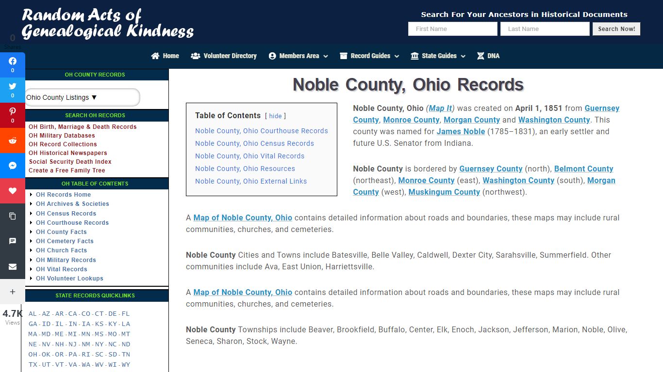 Noble County, Ohio Genealogy Guide